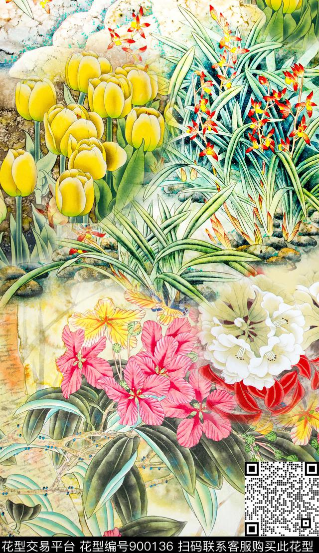 花卉植物草地数码印花华亿平台下载（图片编号: 900136） - 瓦栏（Walan）