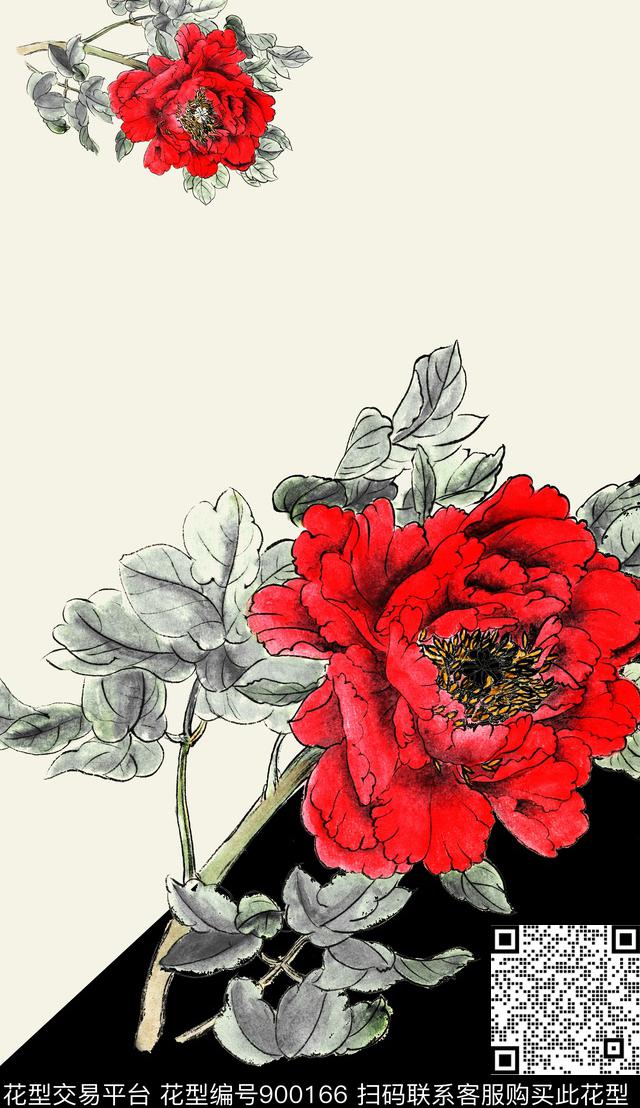 牡丹花卉大牌风数码印花华亿平台下载（图片编号: 900166） - 瓦栏（Walan）