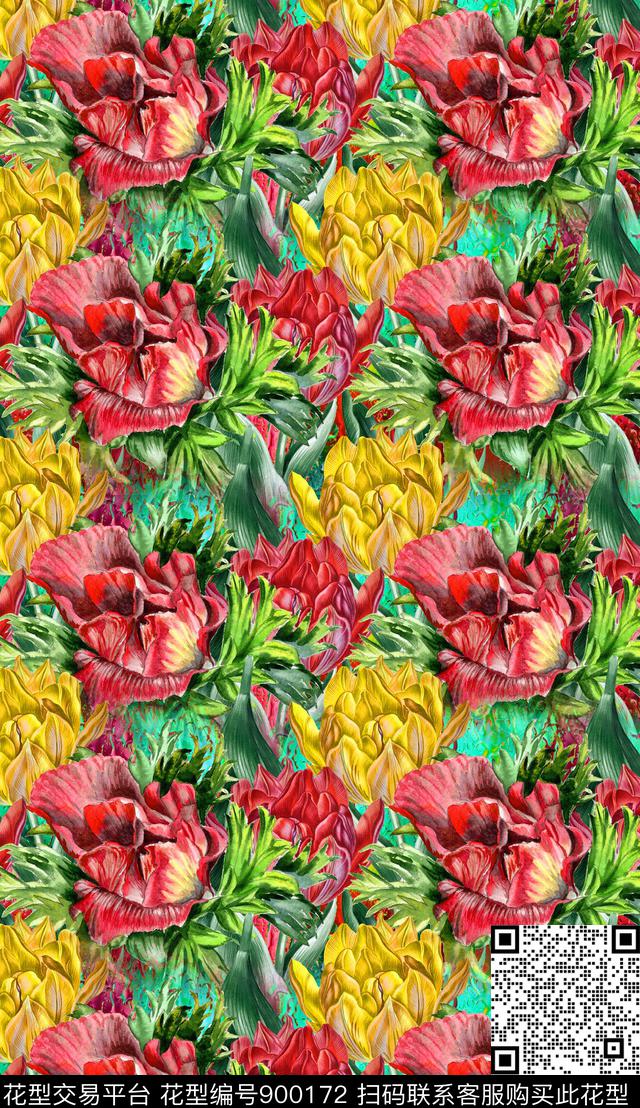 花卉植物3D立体数码印花华亿平台下载（图片编号: 900172） - 瓦栏（Walan）