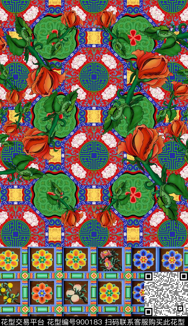 中国风花纹民族风数码印花华亿平台下载（图片编号: 900183） - 瓦栏（Walan）