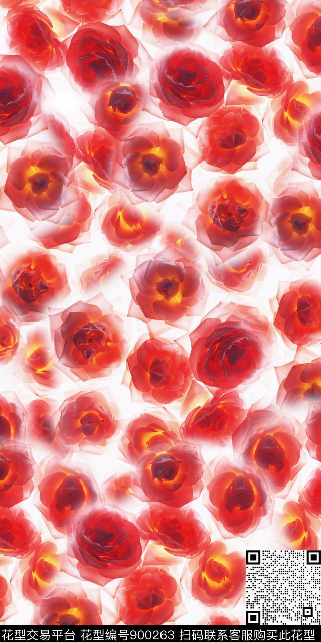 月季花栀子花木槿花数码印花华亿平台下载（图片编号: 900263） - 瓦栏（Walan）