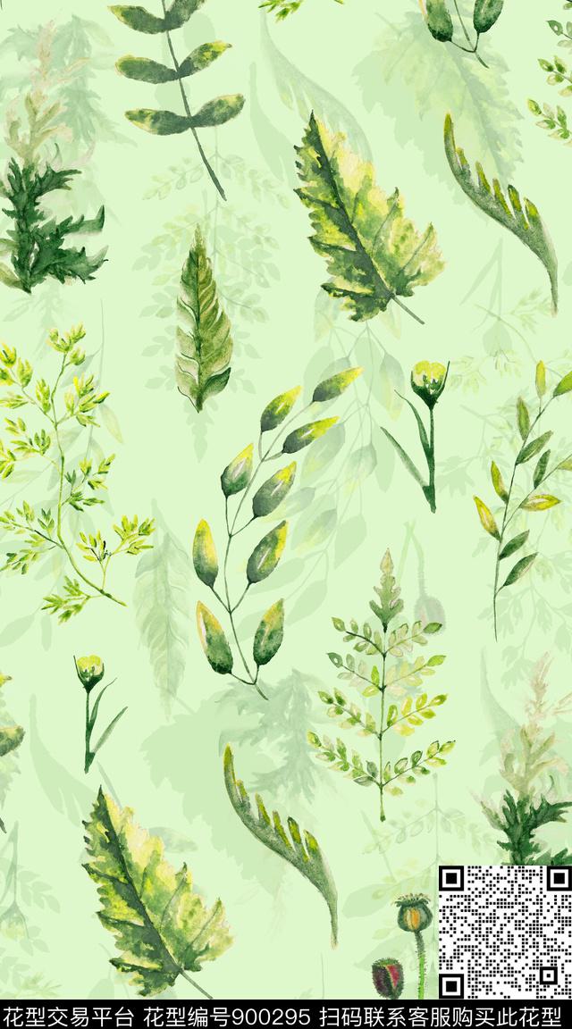 绿植树叶数码印花华亿平台下载（图片编号: 900295） - 瓦栏（Walan）