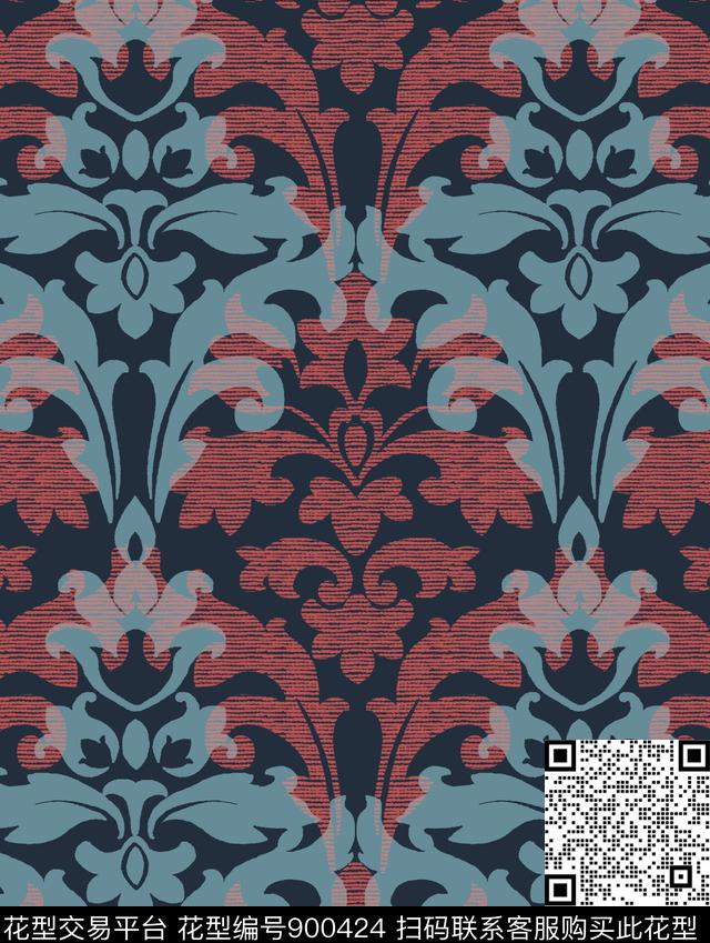 手绘花卉几何VERSACE传统印花华亿平台下载（图片编号: 900424） - 瓦栏（Walan）