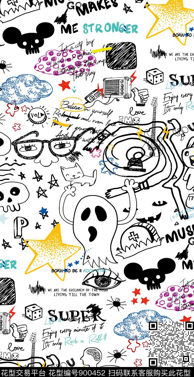 涂鸦趣味标志传统印花华亿平台下载（图片编号: 900452） - 瓦栏（Walan）