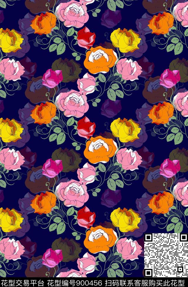 手绘蜡笔花朵时尚花卉年轻时尚传统印花华亿平台下载（图片编号: 900456） - 瓦栏（Walan）