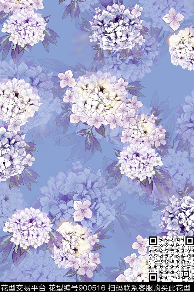 清爽底色花年轻时尚男装满版花数码印花华亿平台下载（图片编号: 900516） - 瓦栏（Walan）