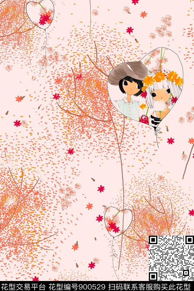 清爽底色花传统华亿平台趣味数码印花华亿平台下载（图片编号: 900529） - 瓦栏（Walan）