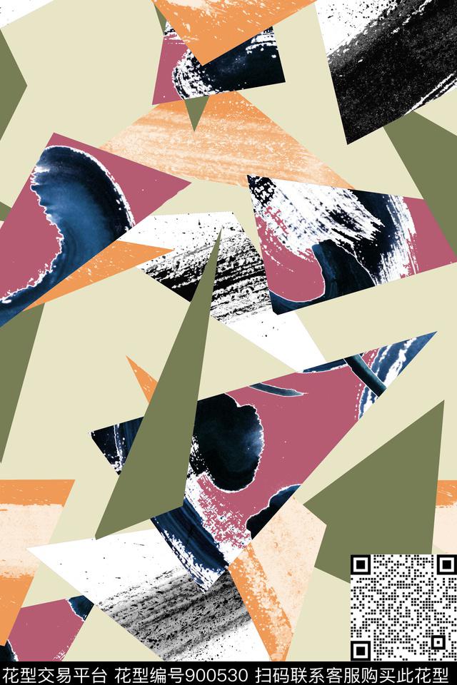 几何抽象涂鸦数码印花华亿平台下载（图片编号: 900530） - 瓦栏（Walan）