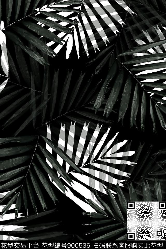 潮牌几何绿植树叶数码印花华亿平台下载（图片编号: 900536） - 瓦栏（Walan）