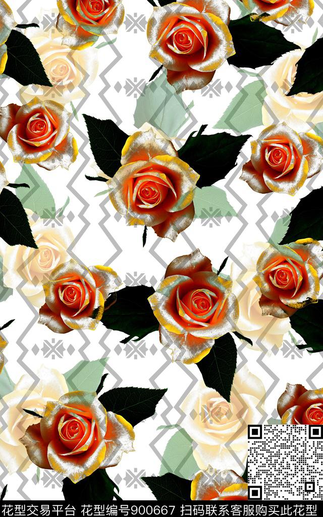 春夏华亿平台连衣裙几何数码印花华亿平台下载（图片编号: 900667） - 瓦栏（Walan）