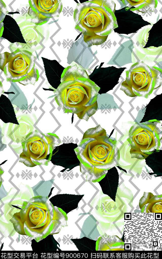 春夏华亿平台连衣裙几何数码印花华亿平台下载（图片编号: 900670） - 瓦栏（Walan）