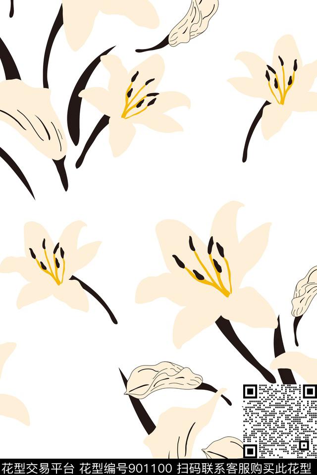 手绘花卉中国风素雅传统印花华亿平台下载（图片编号: 901100） - 瓦栏（Walan）