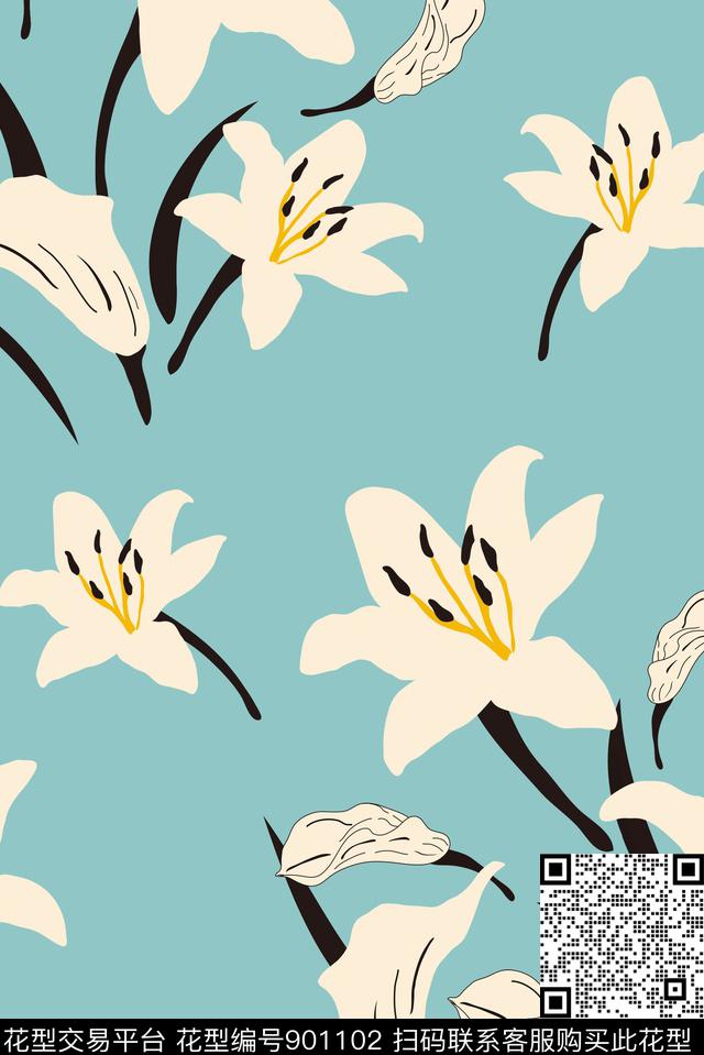 手绘花卉中国风素雅传统印花华亿平台下载（图片编号: 901102） - 瓦栏（Walan）