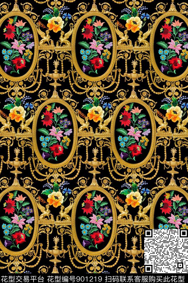 绣花花卉欧洲数码印花华亿平台下载（图片编号: 901219） - 瓦栏（Walan）