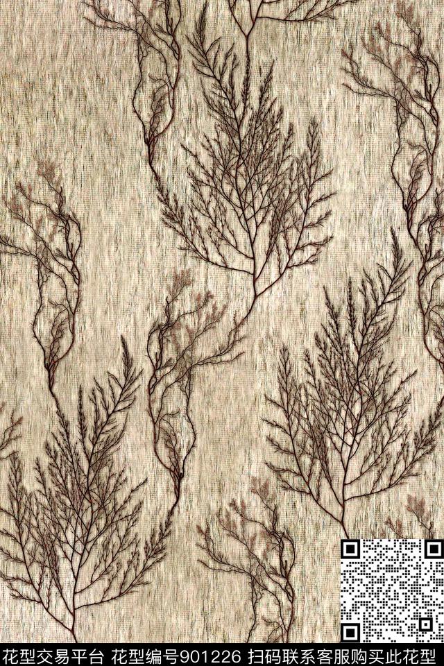 肌理抽象棉麻数码印花华亿平台下载（图片编号: 901226） - 瓦栏（Walan）