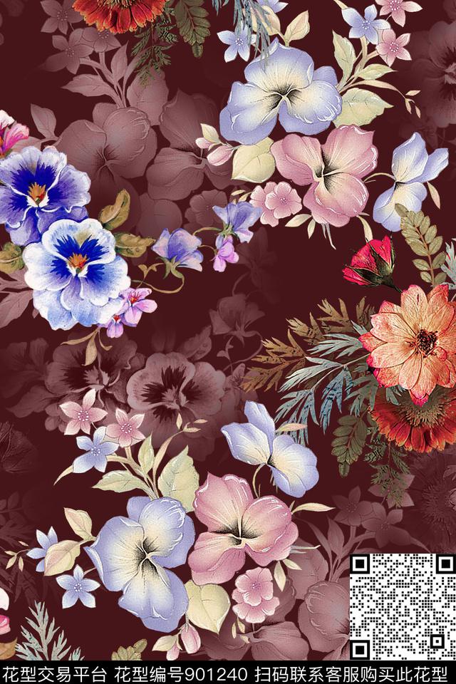 蝴蝶兰花卉中老年数码印花华亿平台下载（图片编号: 901240） - 瓦栏（Walan）