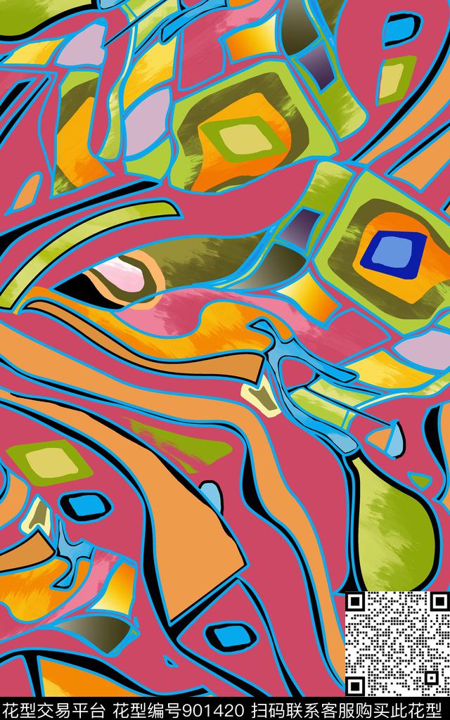 线条画几何抽象笔刷传统印花华亿平台下载（图片编号: 901420） - 瓦栏（Walan）