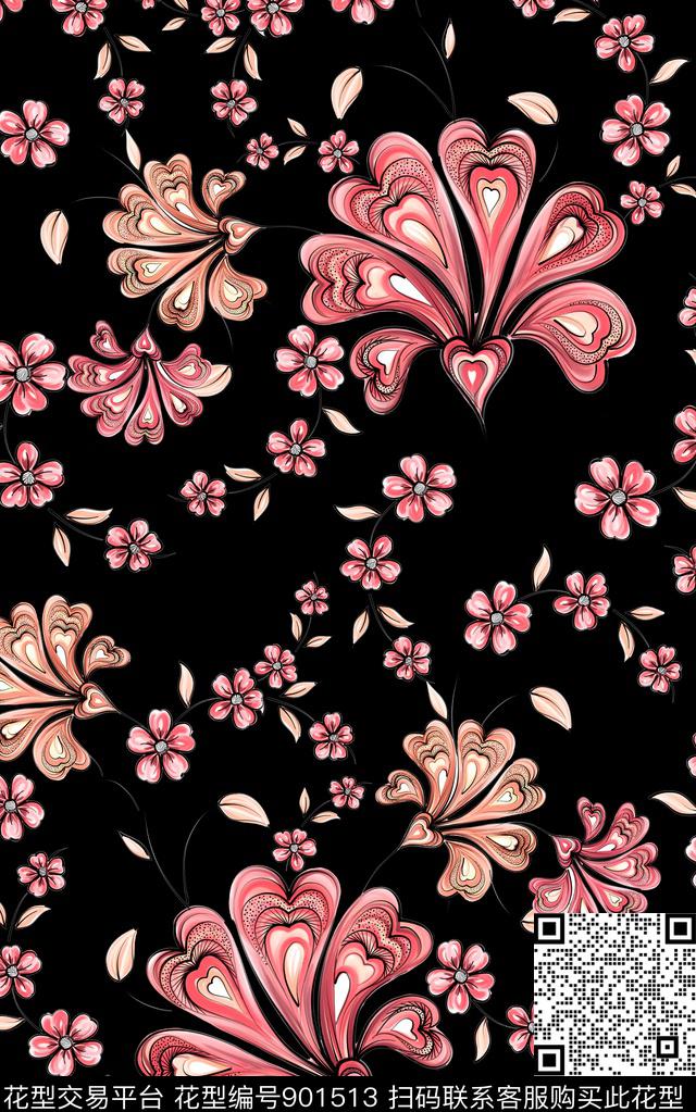 民族风黑底花数码印花华亿平台下载（图片编号: 901513） - 瓦栏（Walan）