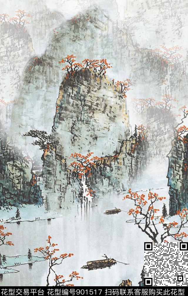 中国风数码印花华亿平台下载（图片编号: 901517） - 瓦栏（Walan）