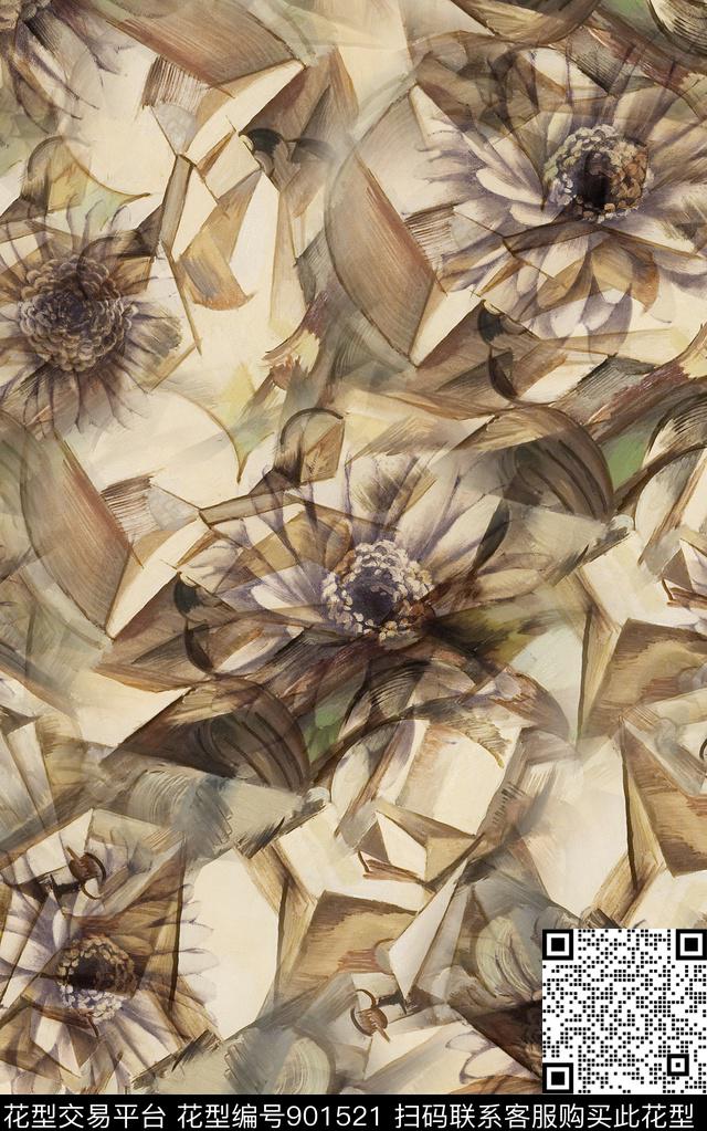 复古花卉手绘花卉数码印花华亿平台下载（图片编号: 901521） - 瓦栏（Walan）