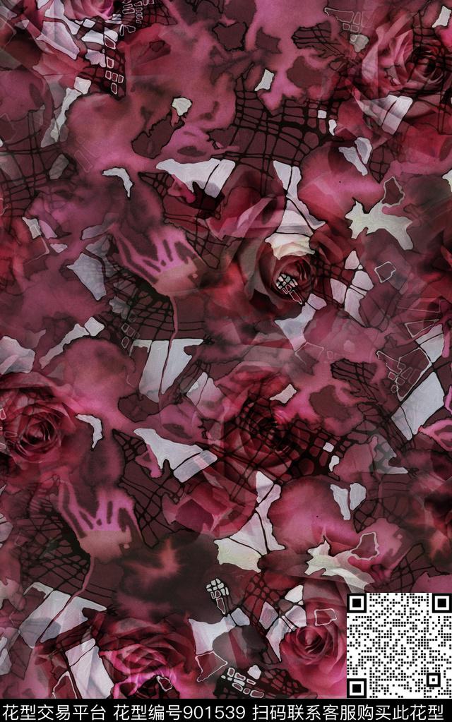 花卉纹理玫瑰花数码印花华亿平台下载（图片编号: 901539） - 瓦栏（Walan）