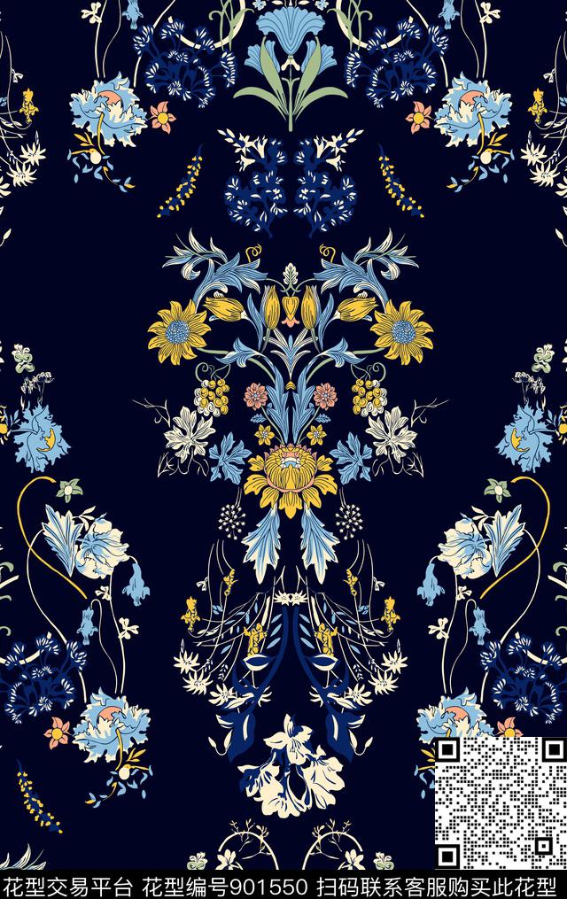 波西米亚花卉年轻时尚传统印花华亿平台下载（图片编号: 901550） - 瓦栏（Walan）
