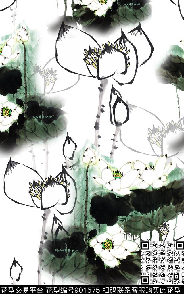 水墨风素雅中国风数码印花华亿平台下载（图片编号: 901575） - 瓦栏（Walan）