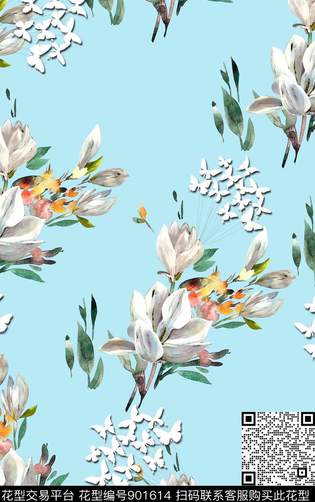 花卉植物水彩花卉数码印花华亿平台下载（图片编号: 901614） - 瓦栏（Walan）