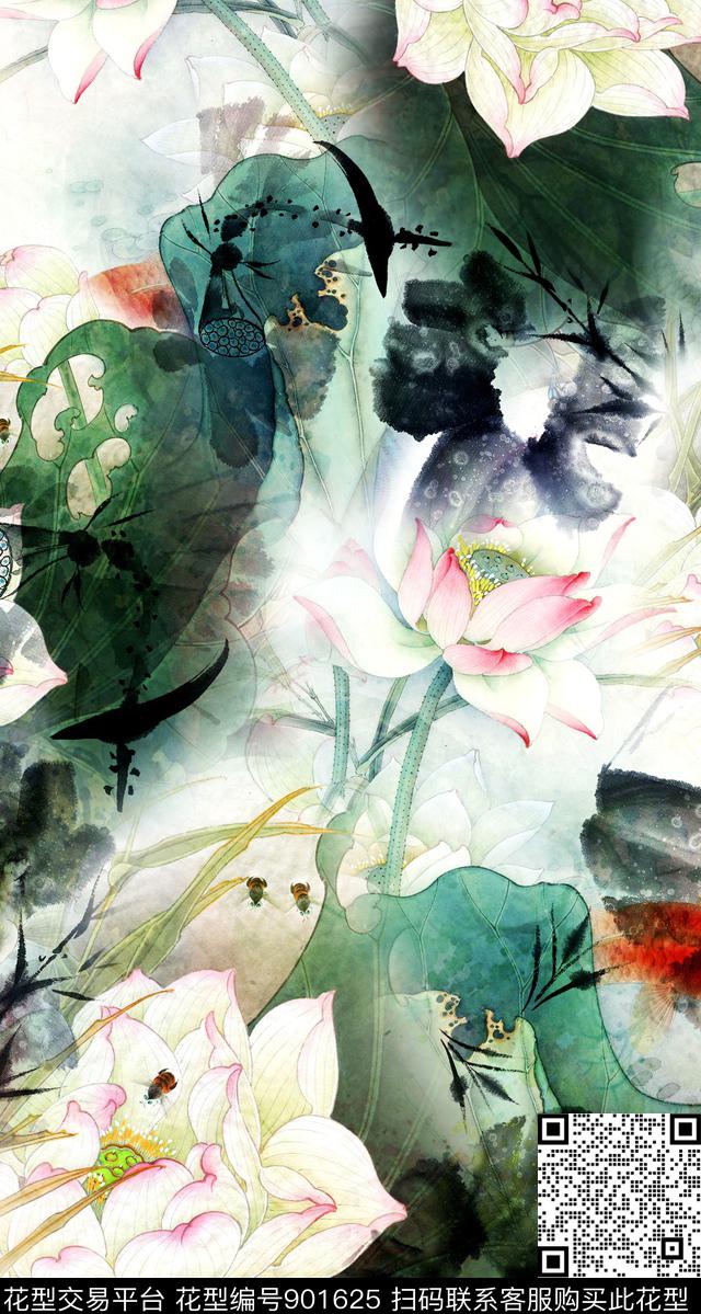 中国风国画花卉数码印花华亿平台下载（图片编号: 901625） - 瓦栏（Walan）