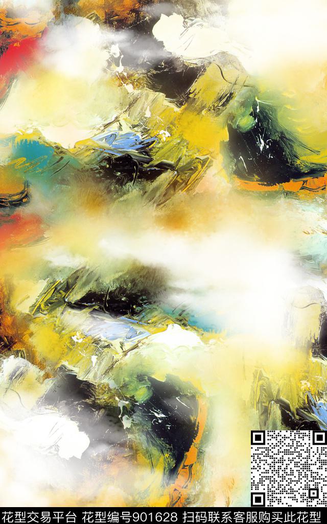 肌理笔触抽象数码印花华亿平台下载（图片编号: 901628） - 瓦栏（Walan）