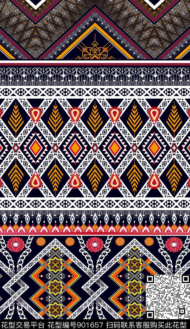 波西米亚花纹民族风数码印花华亿平台下载（图片编号: 901657） - 瓦栏（Walan）