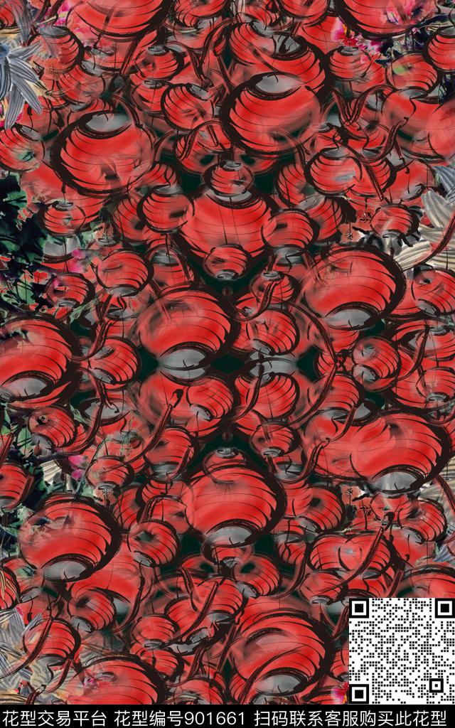 水墨风旗袍写意数码印花华亿平台下载（图片编号: 901661） - 瓦栏（Walan）