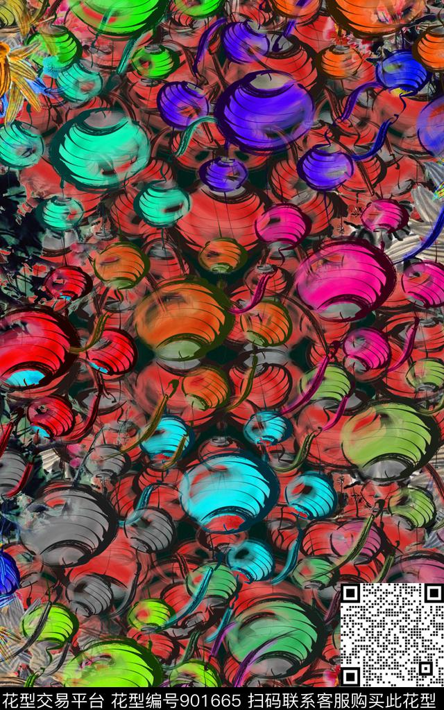 水墨风旗袍写意数码印花华亿平台下载（图片编号: 901665） - 瓦栏（Walan）