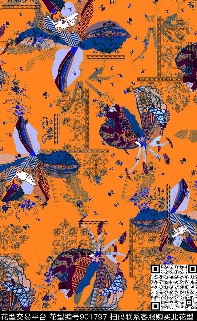 民族风波西米亚手绘花卉数码印花华亿平台下载（图片编号: 901797） - 瓦栏（Walan）
