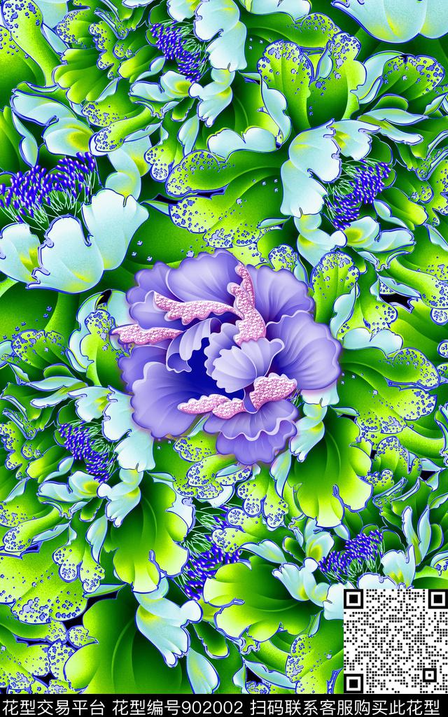 花卉水墨风定位花传统印花华亿平台下载（图片编号: 902002） - 瓦栏（Walan）