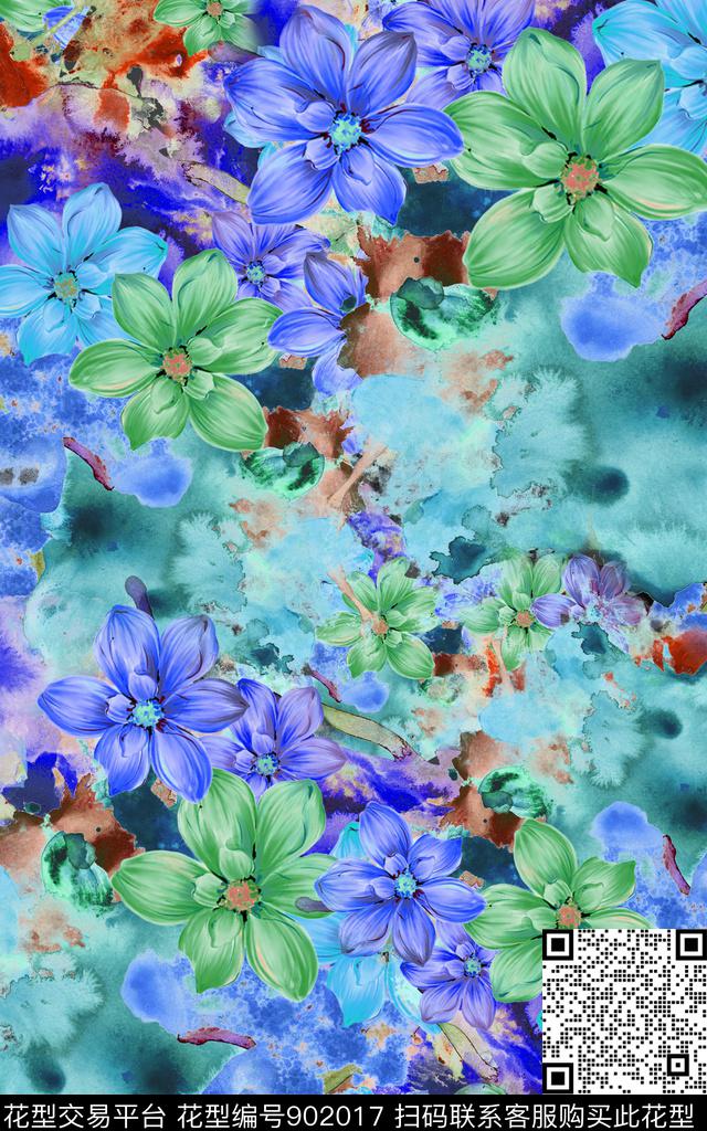 花卉水墨风大牌风传统印花华亿平台下载（图片编号: 902017） - 瓦栏（Walan）