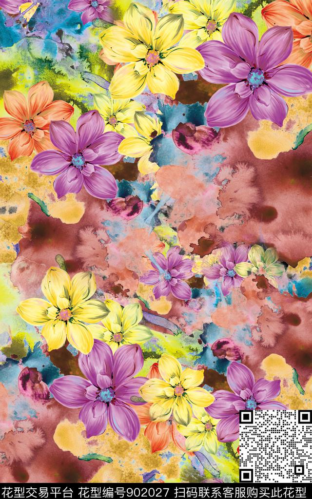 花卉水墨风大牌风传统印花华亿平台下载（图片编号: 902027） - 瓦栏（Walan）