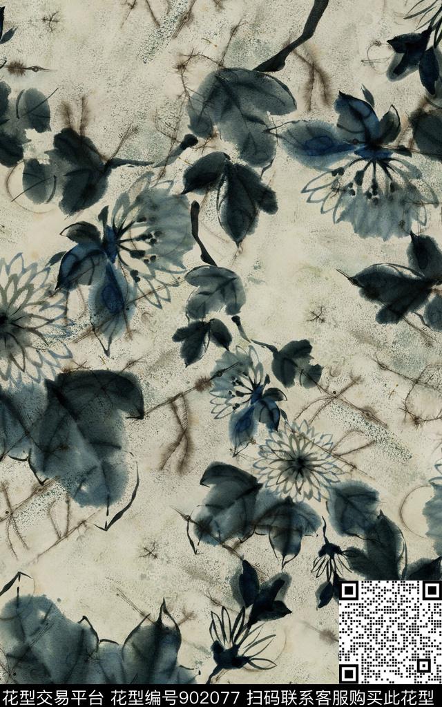 水墨风线条画肌理数码印花华亿平台下载（图片编号: 902077） - 瓦栏（Walan）