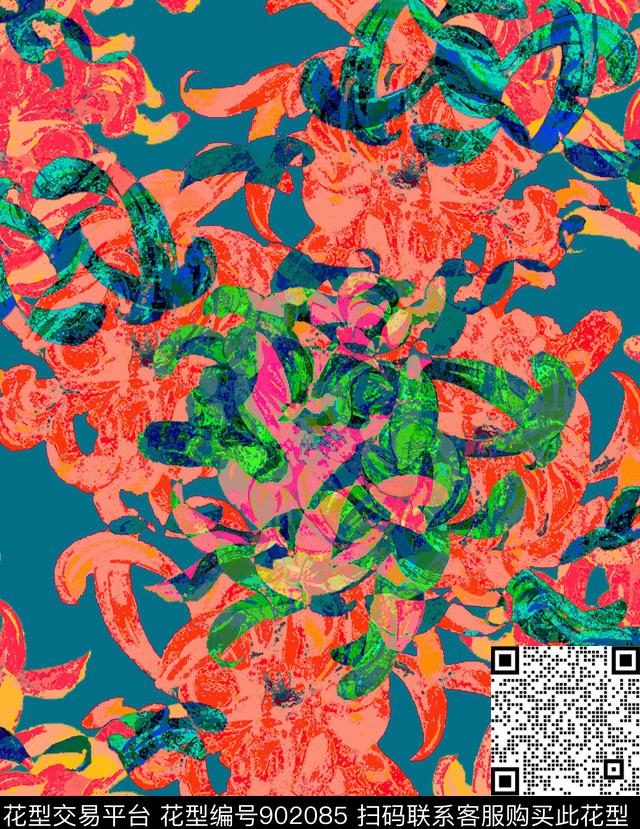 数码华亿平台花卉抽象花卉数码印花华亿平台下载（图片编号: 902085） - 瓦栏（Walan）