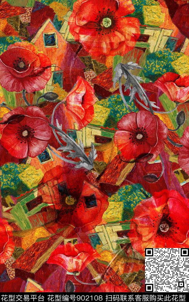 香云纱油画华亿平台民族风数码印花华亿平台下载（图片编号: 902108） - 瓦栏（Walan）