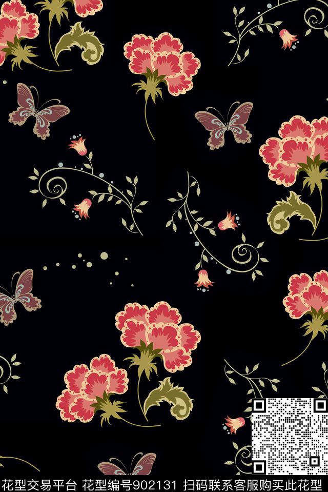花卉手绘花卉大牌风数码印花华亿平台下载（图片编号: 902131） - 瓦栏（Walan）
