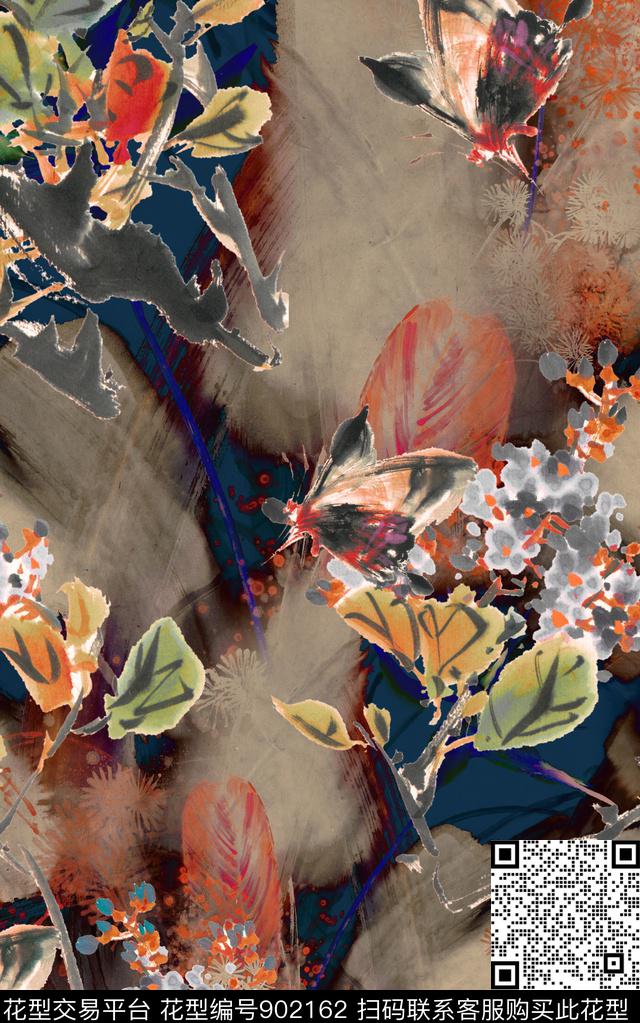 水墨风国画肌理数码印花华亿平台下载（图片编号: 902162） - 瓦栏（Walan）