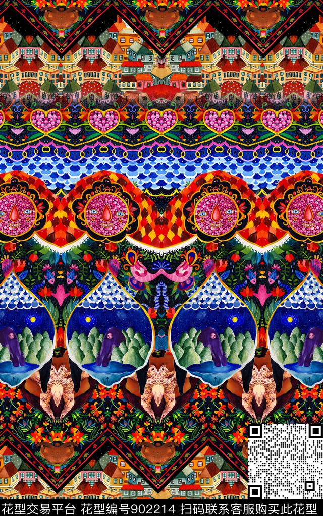 民族风波西米亚插画数码印花华亿平台下载（图片编号: 902214） - 瓦栏（Walan）