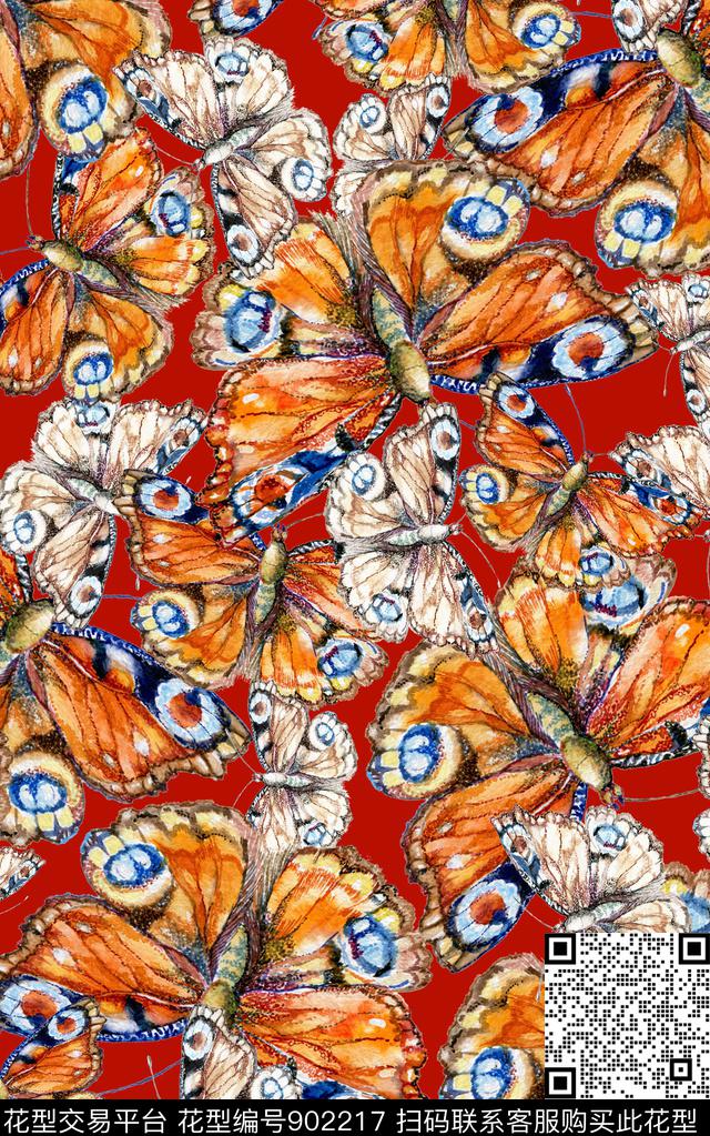 蝴蝶肌理水彩花卉数码印花华亿平台下载（图片编号: 902217） - 瓦栏（Walan）