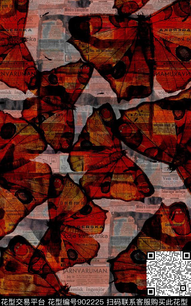 蝴蝶肌理大红数码印花华亿平台下载（图片编号: 902225） - 瓦栏（Walan）