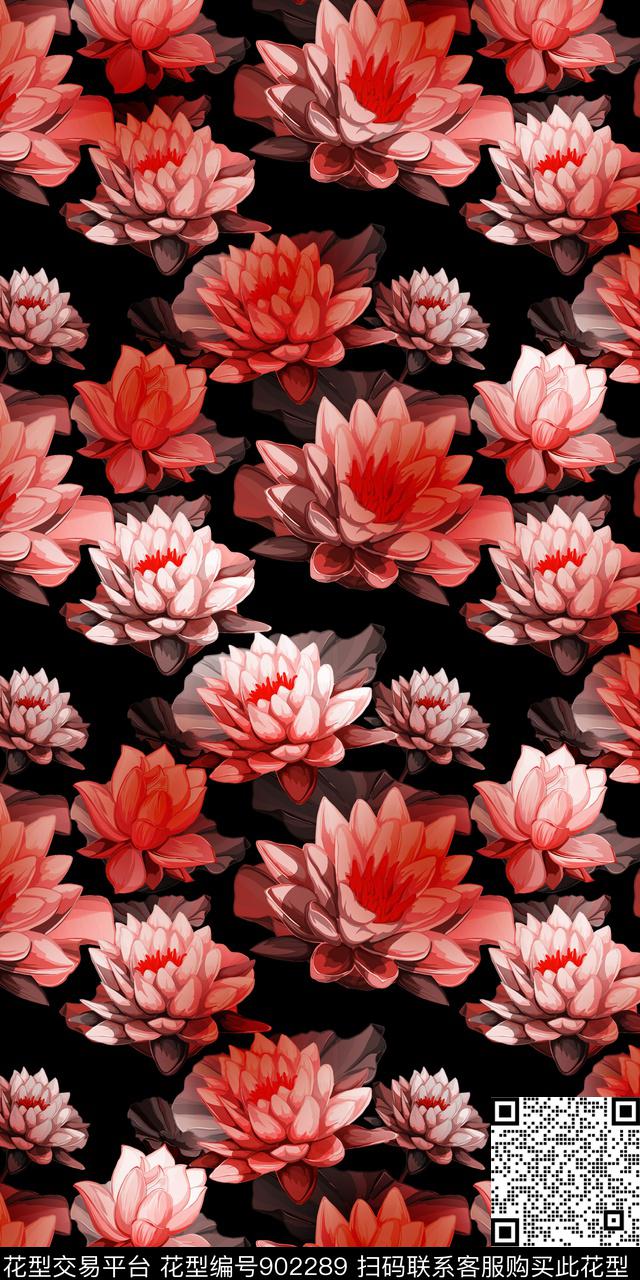 数码华亿平台黑底花大牌风数码印花华亿平台下载（图片编号: 902289） - 瓦栏（Walan）