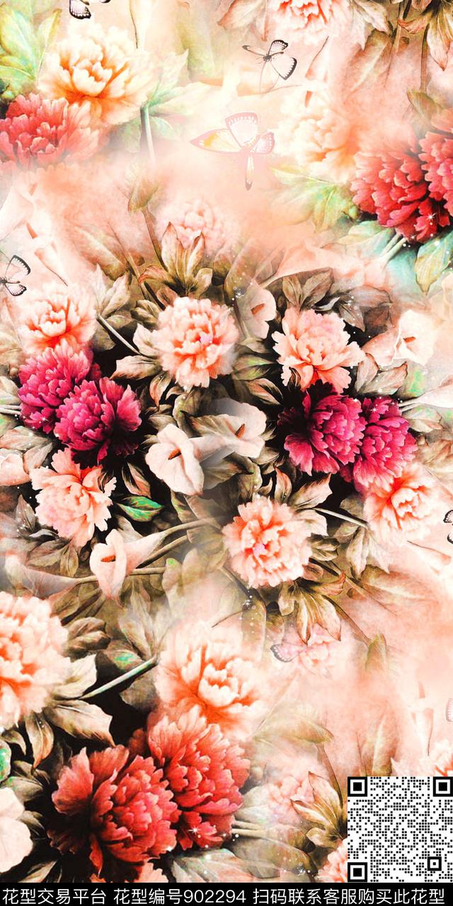 数码华亿平台朦胧花卉水墨风数码印花华亿平台下载（图片编号: 902294） - 瓦栏（Walan）