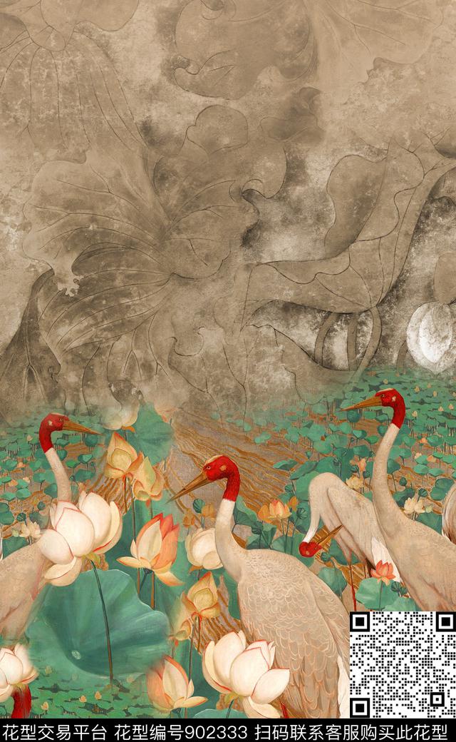 油画华亿平台中国风花卉数码印花华亿平台下载（图片编号: 902333） - 瓦栏（Walan）