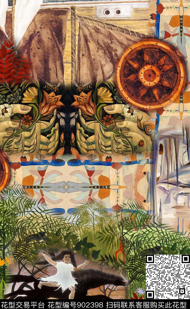 油画华亿平台民族风花卉数码印花华亿平台下载（图片编号: 902398） - 瓦栏（Walan）
