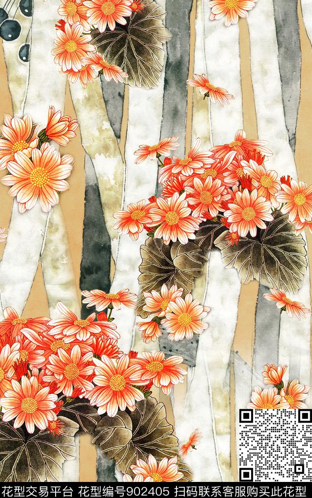 中国风水墨风国画数码印花华亿平台下载（图片编号: 902405） - 瓦栏（Walan）